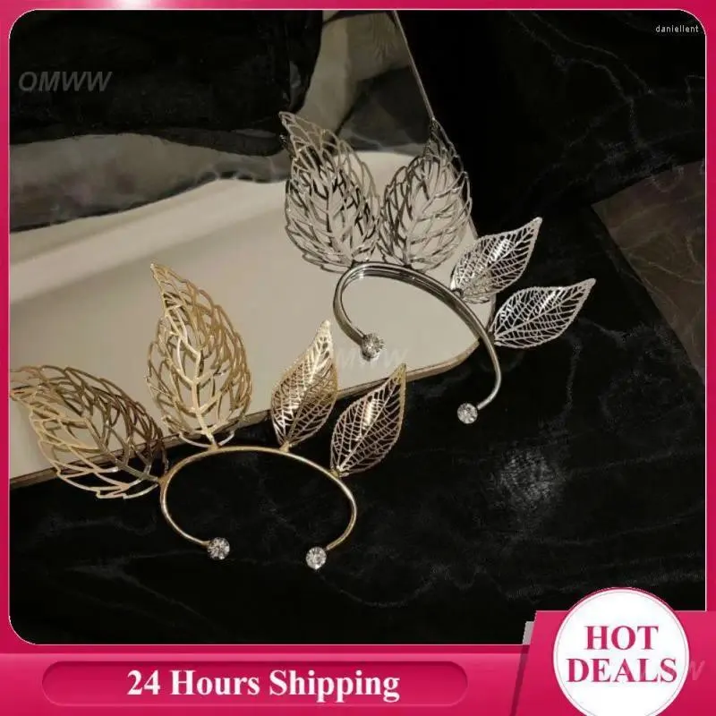 Boucles d'oreilles arrière Retro Hollow Leaf Oree Crochet exquise.Elfe de fée de conception minimaliste