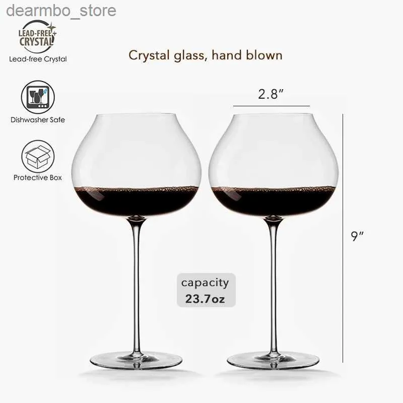 نبيذ أكواب النبيذ يدويًا فائقة النبيذ من النبيذ مع Lon Lon Ste Lead-Free Crystal Wine Lass Ift فريدة من نوعها لـ Weddinanniversary Christmas L49