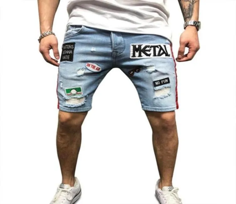 Men jeans shorts shorts mode zomer borduurwerk patch distressed denim shorts heren kleding mode streetwear aziatische size42214571750780