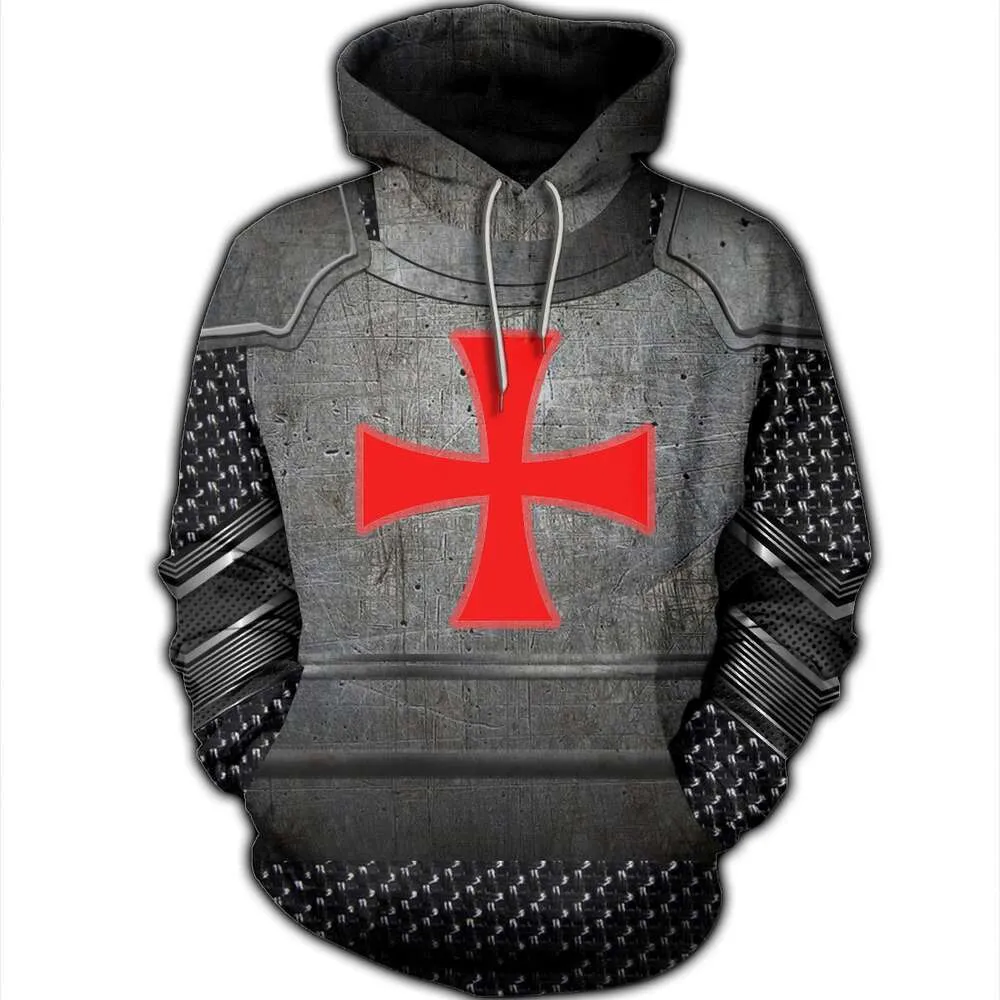 Designer Męskie Bluzy Bluzy Nowe popularne Knights Templar Series 3D Digital Printed Hoodie