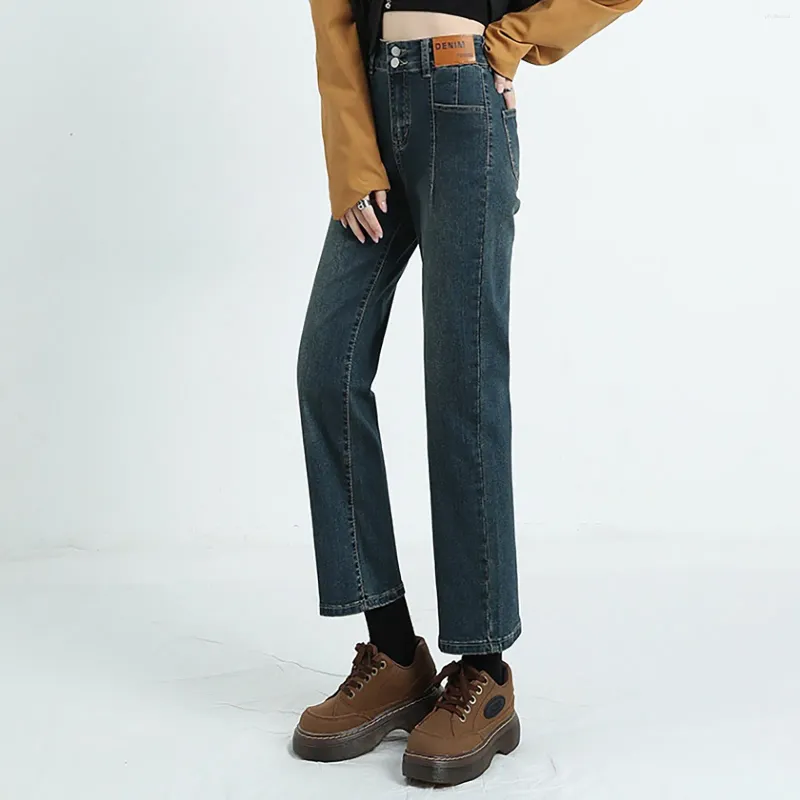 Jeans para mujeres Damas elegantes Retro de color sólido Pantalones de vellón Filos delgados Cantos flacos de moda coreana y2k ropa