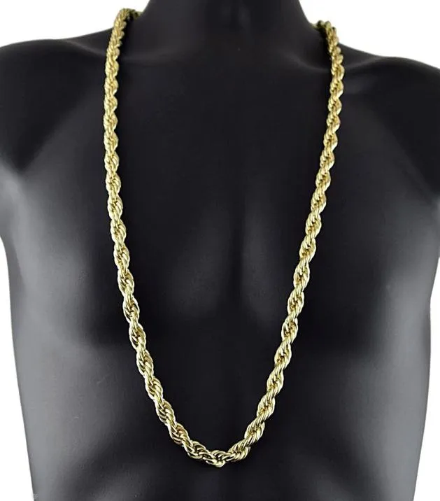 8mm Thick 76cm Long Solid Rope ed Chain 24K Gold Silver Plated Hiphop ed Chain Necklace For mens1130970