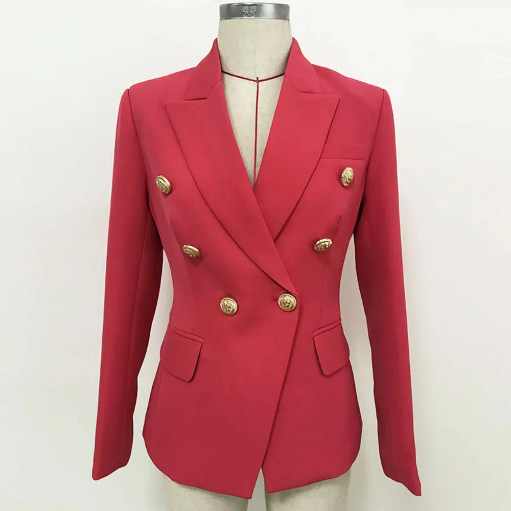 Kvinnorjackor Celebrity Suit Double Breasted Lion Head Button Slim Fit Small Coat Watermelon Red