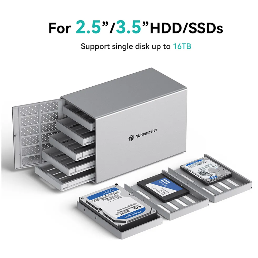 Yottamaster 5 Bay SATA Hard Drive Enclosure 2.5/3.5 From