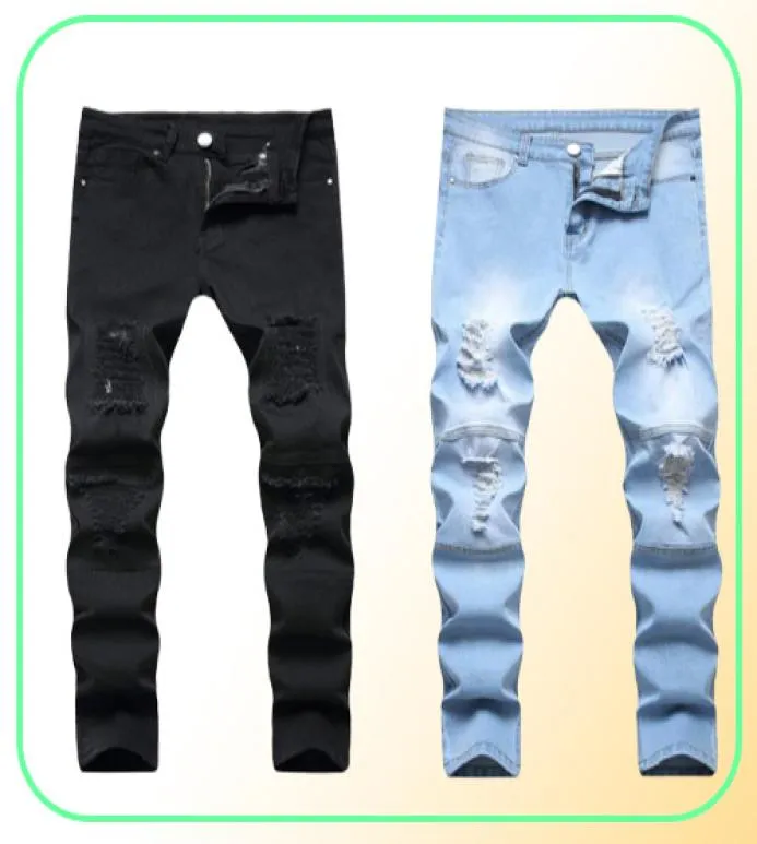 Men039s pantaloni più dimensioni jeans uomo bianco a metà vita elastico denim strappato per uomo jean casual fashion pantalone 18207774316