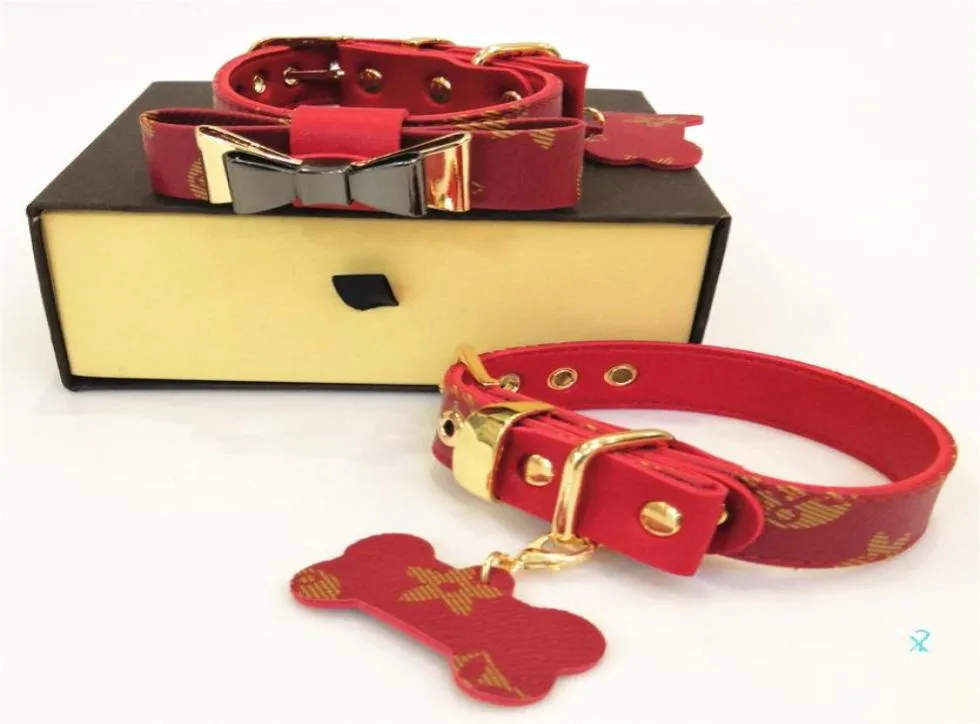 Red Bow Dog Collars Leather Pet Traction Rope Suit Outdoor Dog Safety Products Designer Leashes 44069401573560