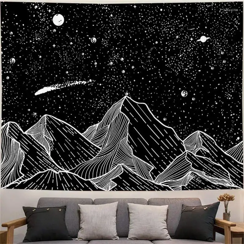 Tapisseries Montrain Tapestry Moon Mur suspendu noir et blanc pour la chambre esthétique décor de salle à domicile