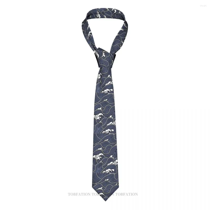 Laço amarra o padrão de onda azul imprimir japonês casual unissex pescoço gravata diariamente desgaste estreito listrado slim cravat