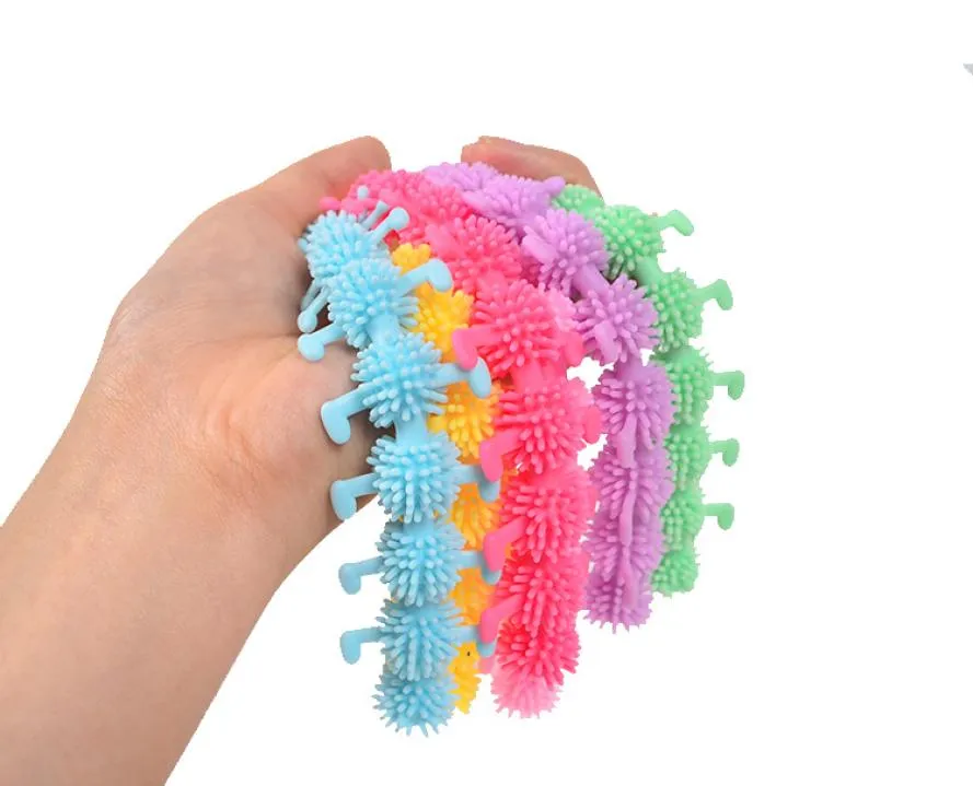 Worm Caterpillar TPR Stress Relief Toy Unicorn Stretch String Funny Pull Vent Toys Noodles Anti Soft Glue Roda elástica Neon Autism Noodle Presente para Kid Adult2863280