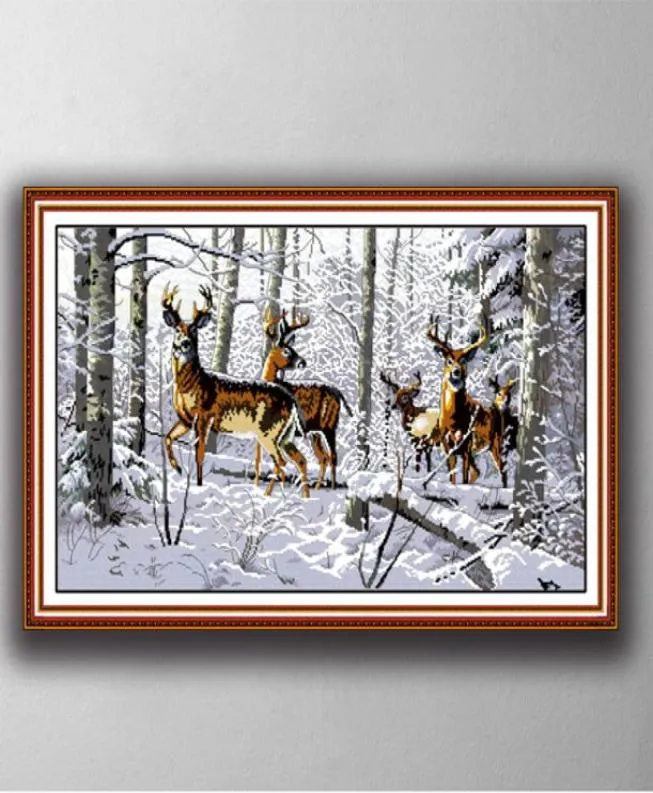 Antelopes en la nieve herramientas de manualidades de costura cruzada hecha a mano conjuntos de agujas de bordado se contaban en lienzo DMC 14CT 11CT6130038