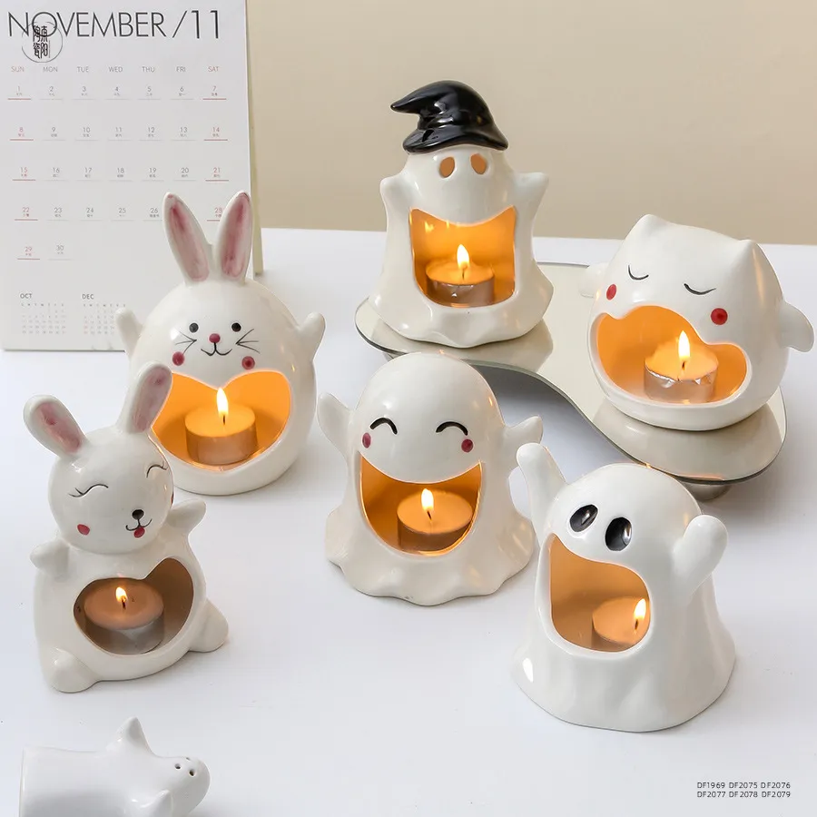 Candle Container Creative Halloween Ceramic Craft Pendant Aromaterapy Candle Container DIY Ghost Candlestick