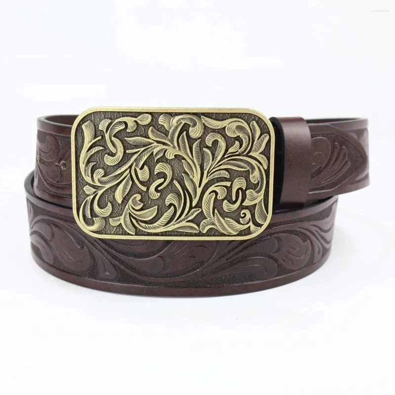 Bälten Western Cowboy Belt Graved Big Board Buckle Trend Retro Society Young Men Punk Pu Leather