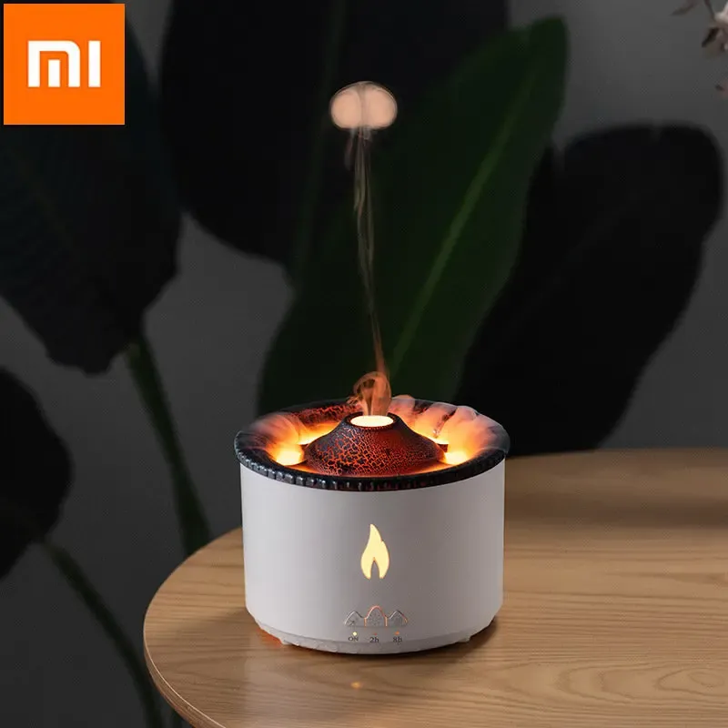 Bevochtigers Xiaomi Nieuwe vulkanische vlam Aroma Diffuser Essentiële olielamp Mist Aromatherapie Kwarflish Decompressie Simulatie Flame Bevochtiger