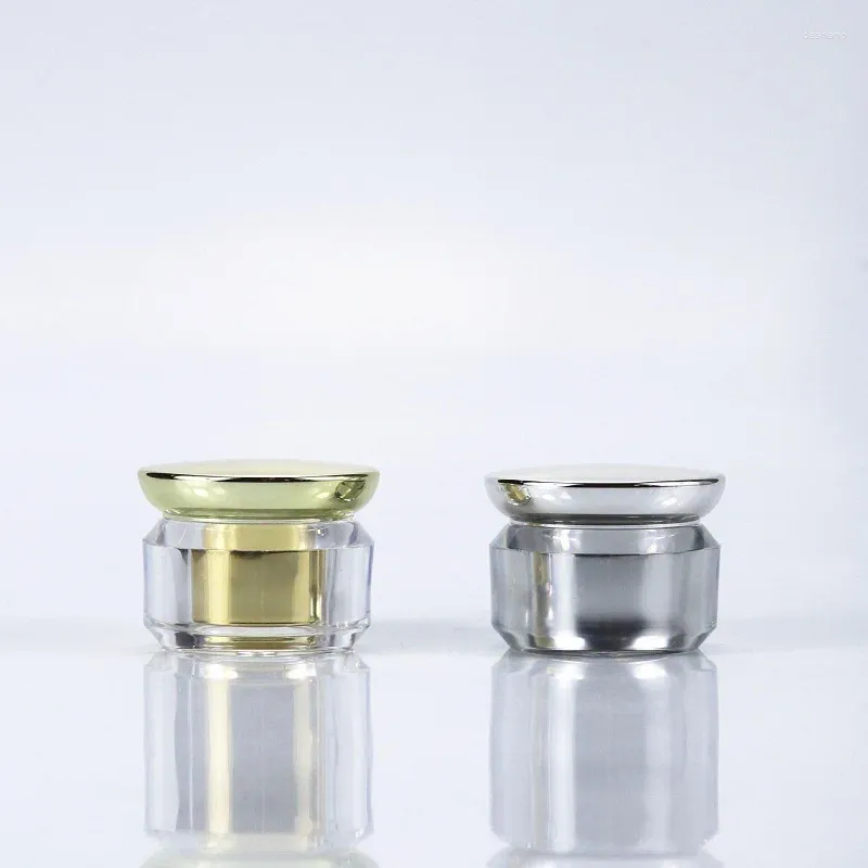 Lagringsflaskor 5G Shiny Silver/Gold Plastic Acrylic Cream Jar Pot Tin Prov/Eye Cream/Art Nail/Essence/Gel/Spot Remover Cosmetic Packing