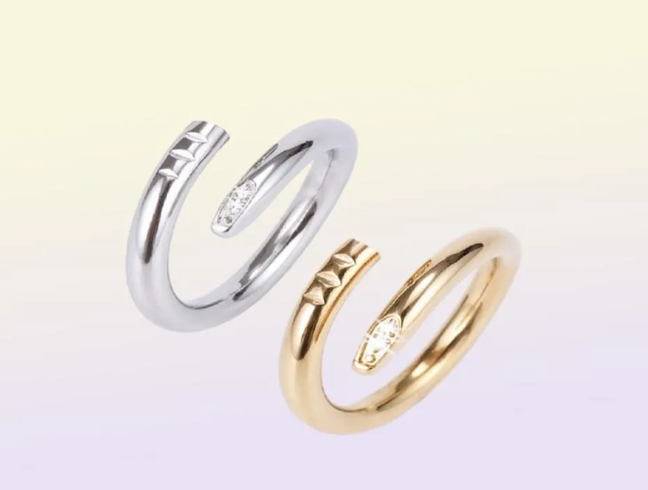 Женщины любят кольца титановый сталь CZ Diamond Designer Одинокое кольцо ногтя Европейская американская модная классическая пара розового золота SIL1167412