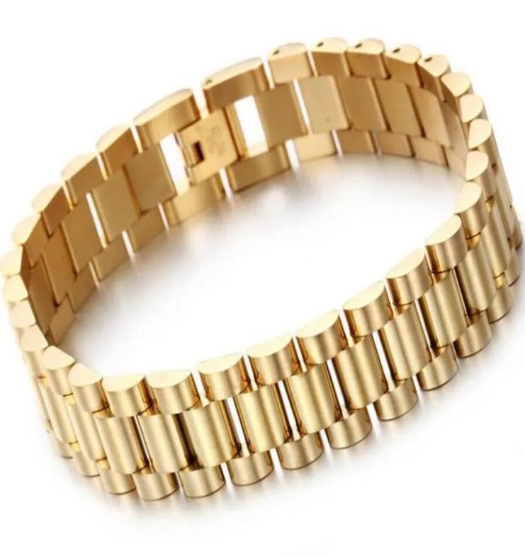 Moda 15 mm luksusowe męskie gabinet zegarek bransoletka bransoletka Hiphop Złota srebrna stalowa pasma obserwacyjna paski Bracelety C85884271