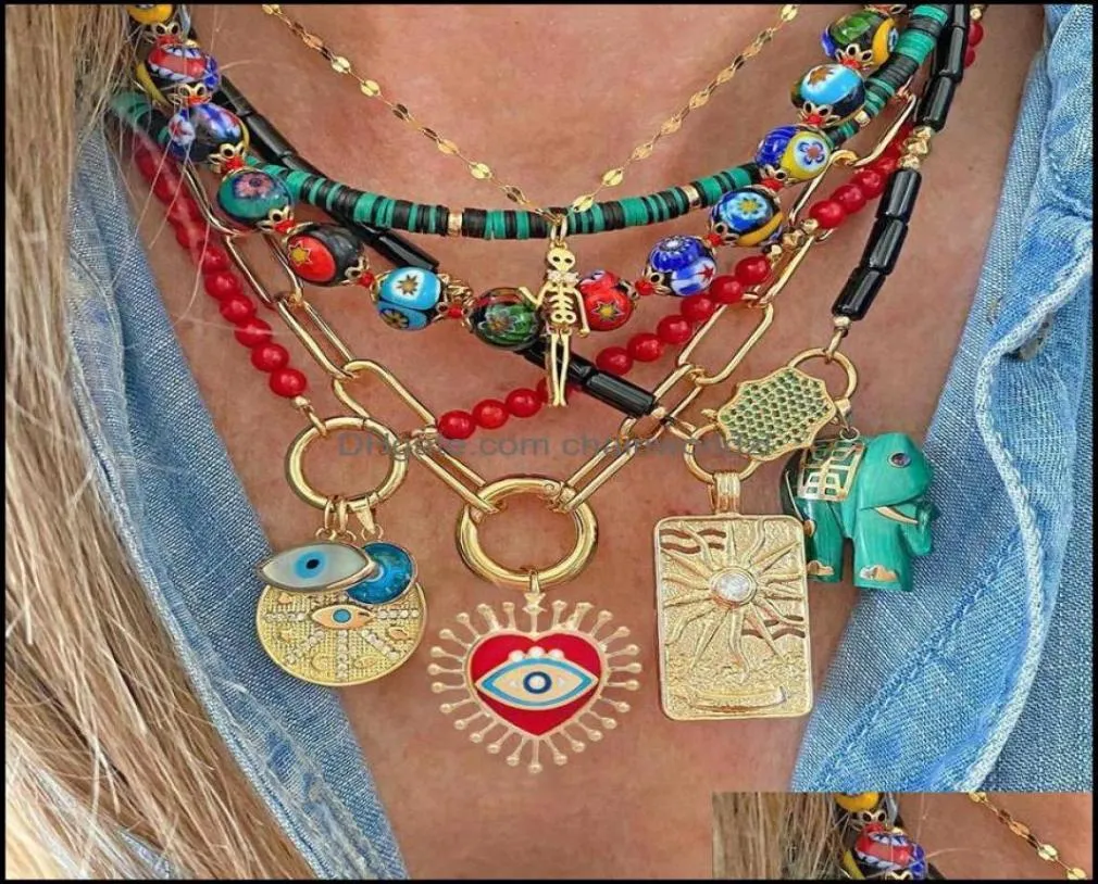 Colliers pendants Pendants Bijoux Evil Eye Heart Collier vert rouge pour femmes Choker Goth esthétique Boho Vintage Collier Femme FA8457047