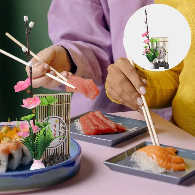 Plaques Sashimi Petits ornements Sushi Décoration Fleur pour assiette Fleurs artificielles Plantes de bois Plantes