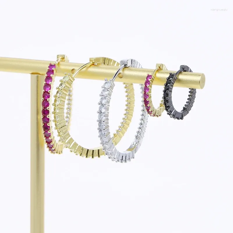 Hoop Earrings Fashionable Colorful CZ For Women Gold Color Red Yellow Black White Cubic Zirconia 20mm 40mm