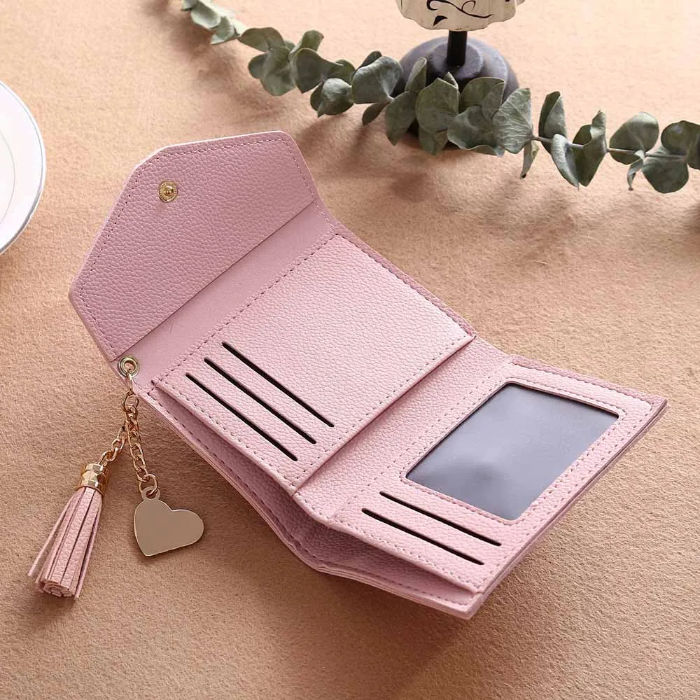 MuLier Genuine Leather RFID Blocking Card Holder - Zip Around Purse With Tassels, Dark Pink - View #10