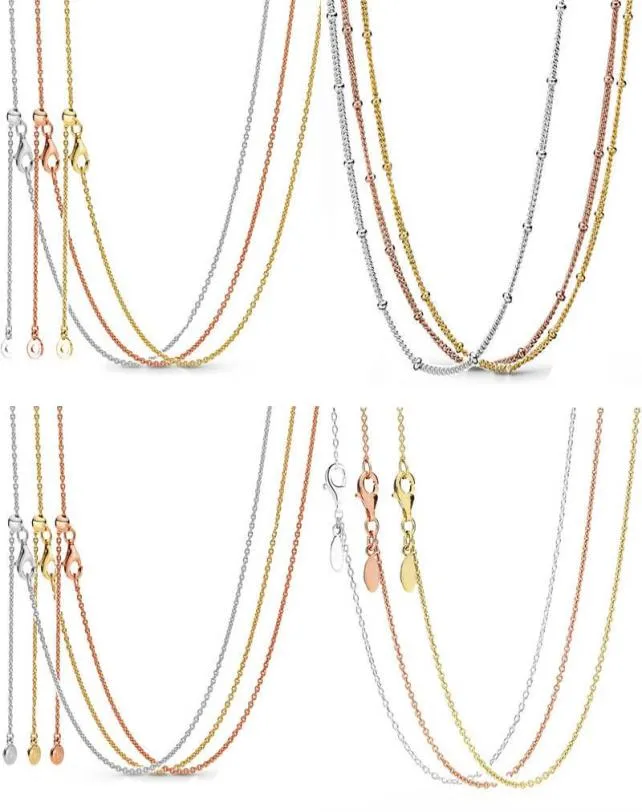 Pendanthalsband Original S925 Rose Gold Sliding Clasp Beaded Chain Basic Necklace Fit S For Armband Bead Charm Diy Jewelrypendant8475262