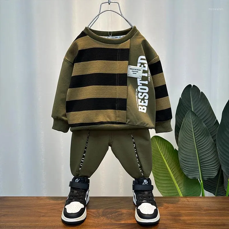 Kledingsets Kinderen jongens 2 stuks Topbroek Koreaanse stijl Kleding Hoodie gestreepte sweatshirt Spring Baby Set Kids Boutique