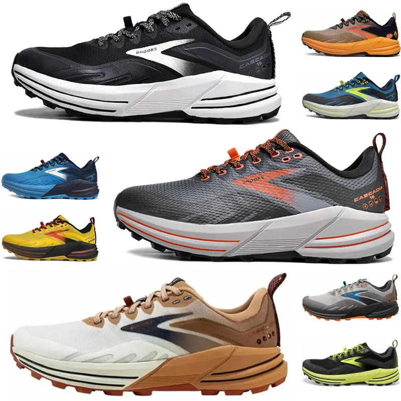 Brooks Cascadia 16 Tasarımcı Trail Erkekler İçin Koşu Ayakkabıları Kadınlar Hayalet Hyperion Tempo Siyah Beyaz Gri Sarı Turuncu Açık Kaya Eğitmeni Spor Ayakkabıları