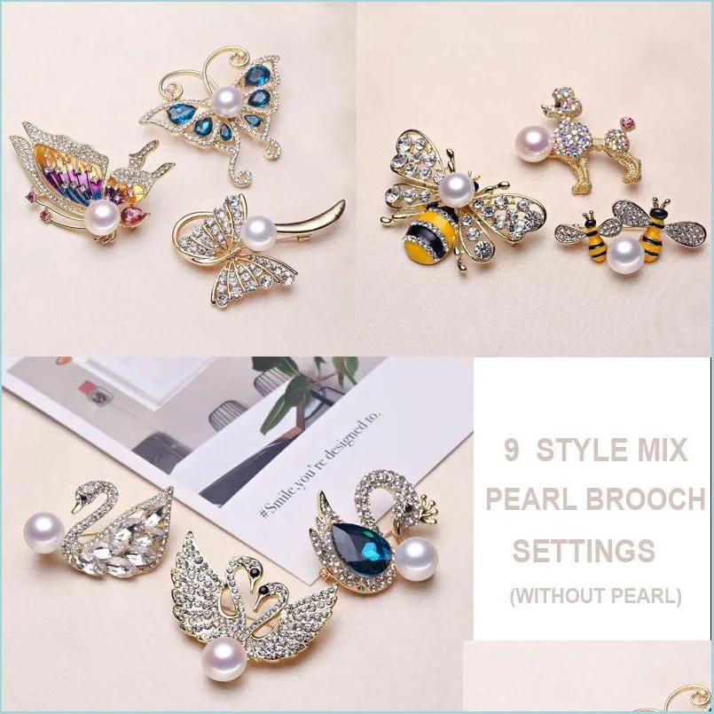 Jewelry Settings Animal Pearl Brooch Setting Rhinestone For Women Fashion Accessories 9 Styles Diy Pins Christmas Drop Delivery Dhxf8