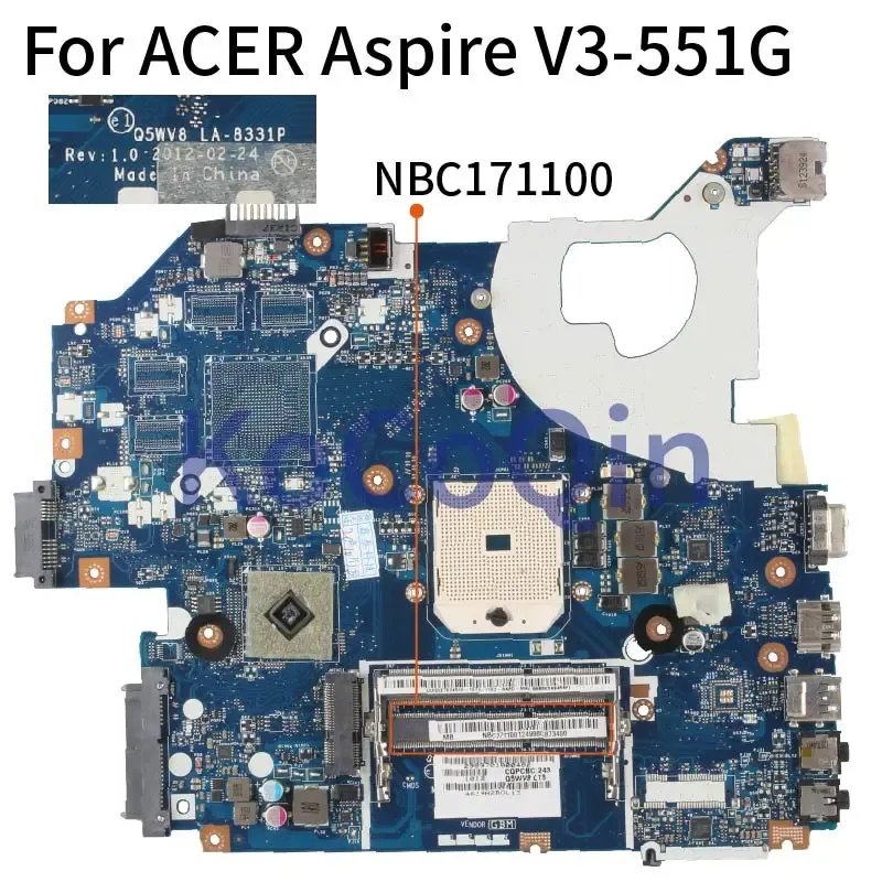 Carte mère pour Acer Aspire V3551 V3551G ordinateur portable NBC1711001 NB.C1711.001 Q5WV8 LA8331P DDR3 NOTAGNE MAIN