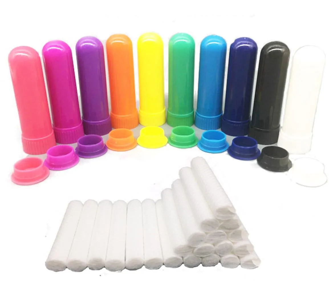 100 conjuntos de aromaterapia esencial de color en blanco Tubos de inhalador nasal difusor con algodón de alta calidad Wicks5623028