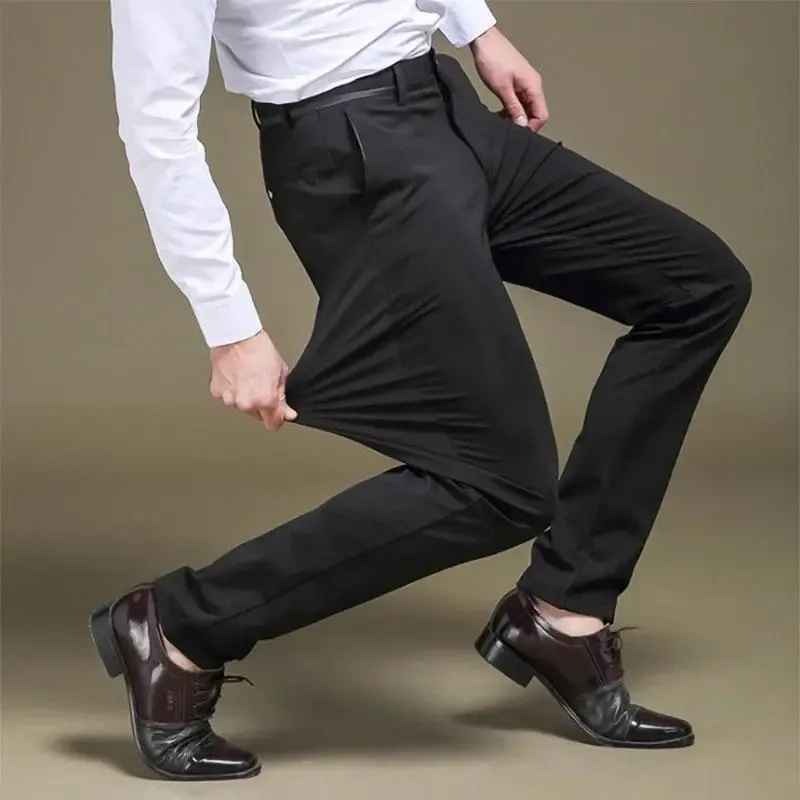 Pants Classic Suit Pants For Men Spring Summer Mens Dress Pants High midje Stretch Trousers Mane Business Casual Pants Black Grey Blue