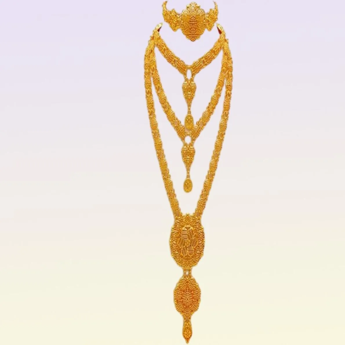 Arabisch Dubai Schmuck Set für Frauen Ohrringe Äthiopische afrikanische Langkette Goldfarbe Halskette Hochzeit Brautgeschenk 2207214427963