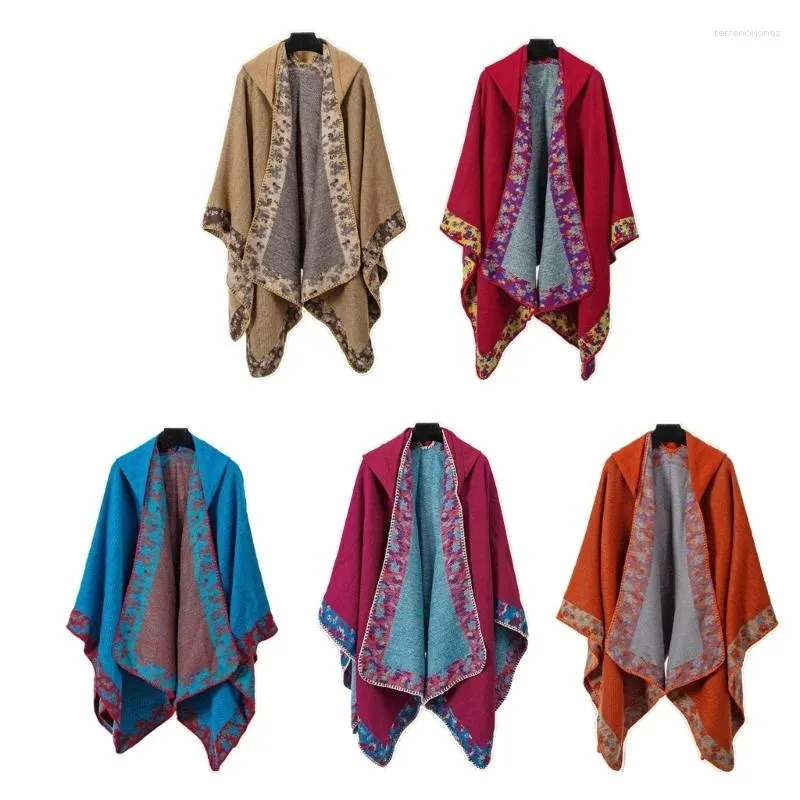 Sjaals dames bloemenprint sjaalomslag open voorkant poncho trui met kap met een warm vest