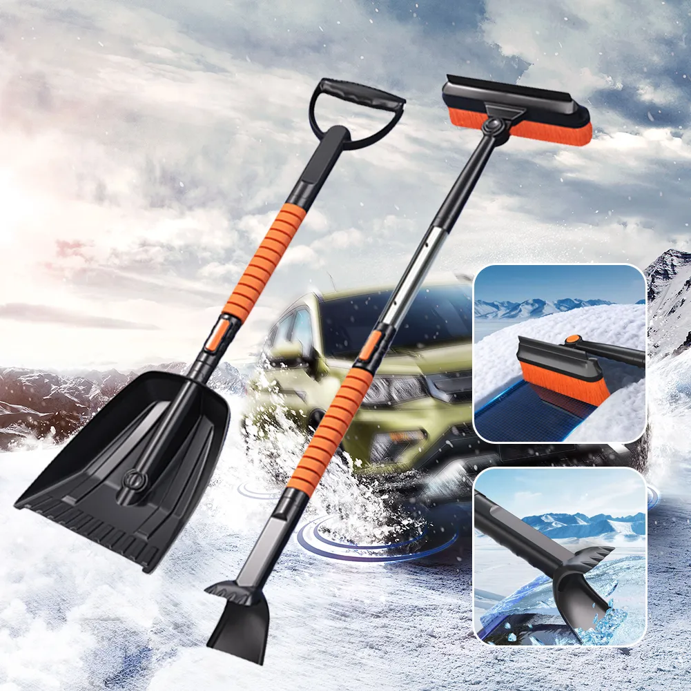 thumbnail interactive-video image 1 of Heavy Duty Car Snow Ice Scraper Removal Brush Shovel – 32" Extender To 42" 1 of 3