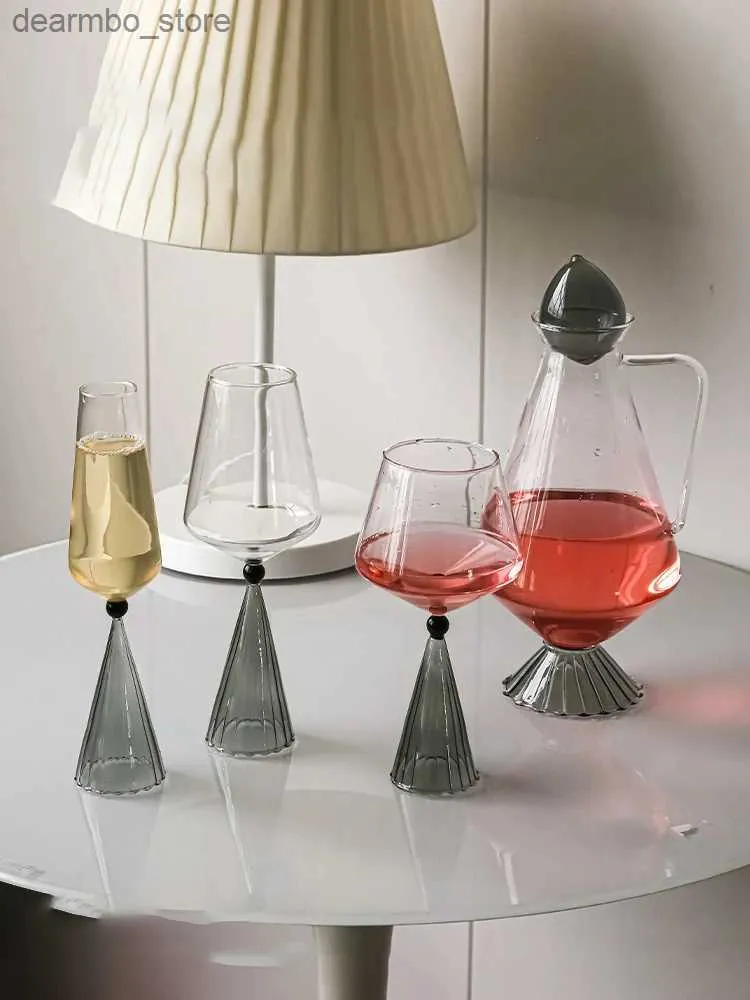 Şarap Gözlükleri Ray Wine Oblet Decantter Burundy Kırmızı Şarap Lass Bordeaux Lass Cup Seti Eve Liht Lüks HiH-End Weddin Ifts Partisi Barware L49