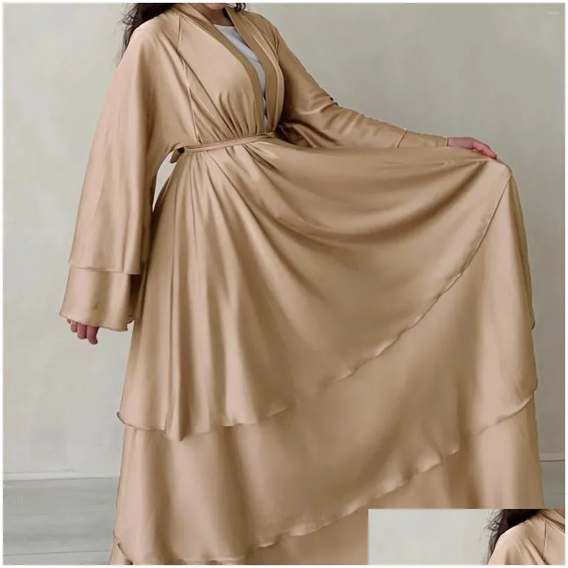 Vêtements ethniques 2024 Ramadan Open ABAYA Dubai Cardigan Muslim manteau robe arabe avec ceinture Abayas de dinde pour femmes Kimono Islamic Kaftan OTQN5