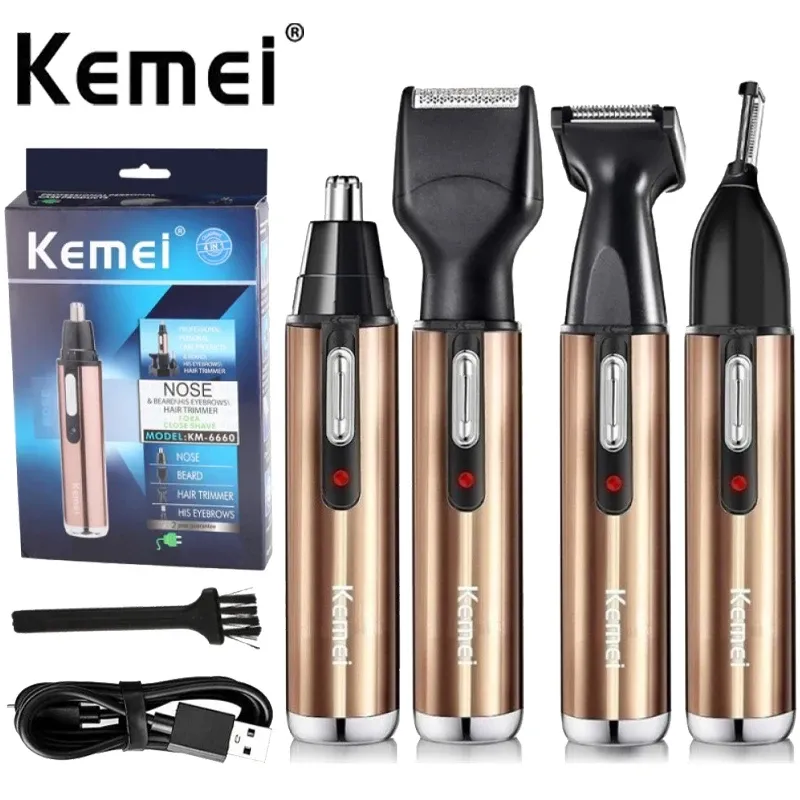 Trimmer Kemei Men's 4 i 1 Trimmer Set Electric Nose Hair Ear Trimmer Laddningsbart hårskägg Näshår Trimmer Cleaner Grooming Tool