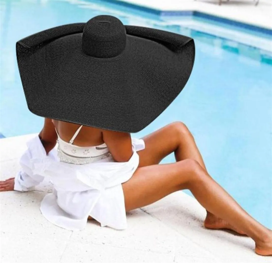 Лето негабаритная диаметром 70 см пляжные шляпы шириной черный солнечный солнцезащитный
