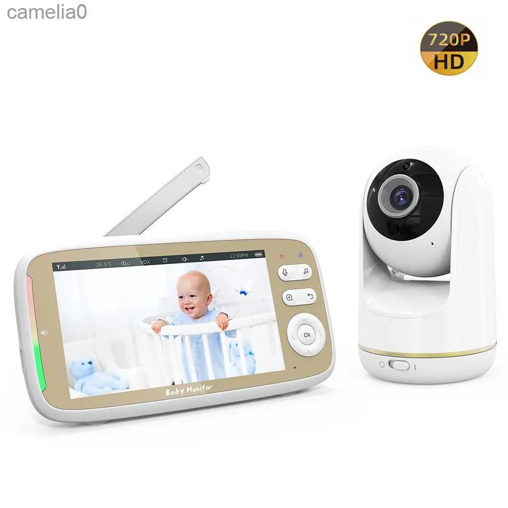 Baby Monitors 720P 5-inch high-definition video display baby monitor with camera automatic noise cancellation 3X pan zoom night vision temperature displayC240412