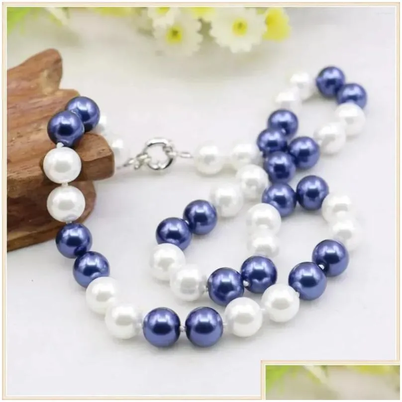 Chaînes 10 mm rond whte bleu mticolor coquille de perle collier bijourie de mode de fabrication de mères cadeaux bricolage noué entre chaque goutte d dhedr