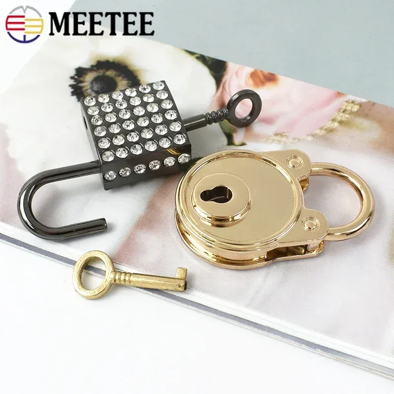 Meetee 2pcs Bag Padlock Clasp Bagage Key Lock Accessories Handväska Latch Buckle Twist Turn Mortise Locks Leather Craft Hardware