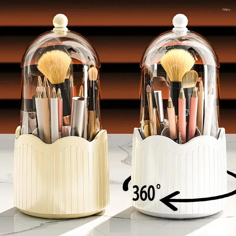 Boîtes de rangement 360 Baillet de brosse de maquillage rotatif avec couvercle Stripe Pot Bureau Organisateur crayon Eyeliner