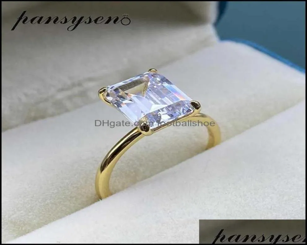 Solitaire Ring Rings Schmuck Panyssen Whiteyellowrose Gold Farbe Luxus 8x10 mm Emerald Cut AAA Zirkon für Frauen 100 925 Sterlin7750331