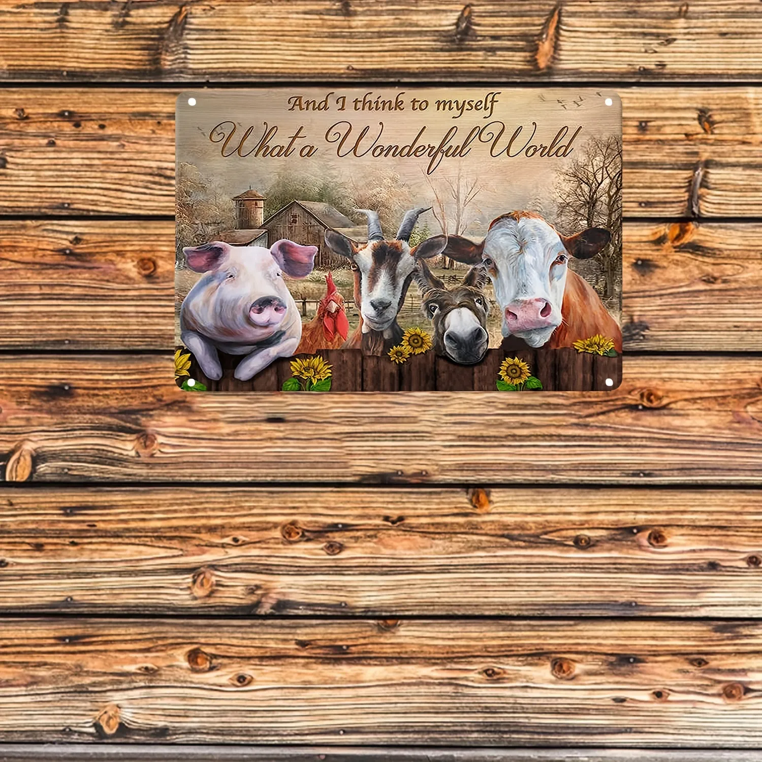 Pendant Ranch Sign Farm Tin Sign with Farmhouse Animals Sheep Donkey Pig Cow Metal Vintage ...