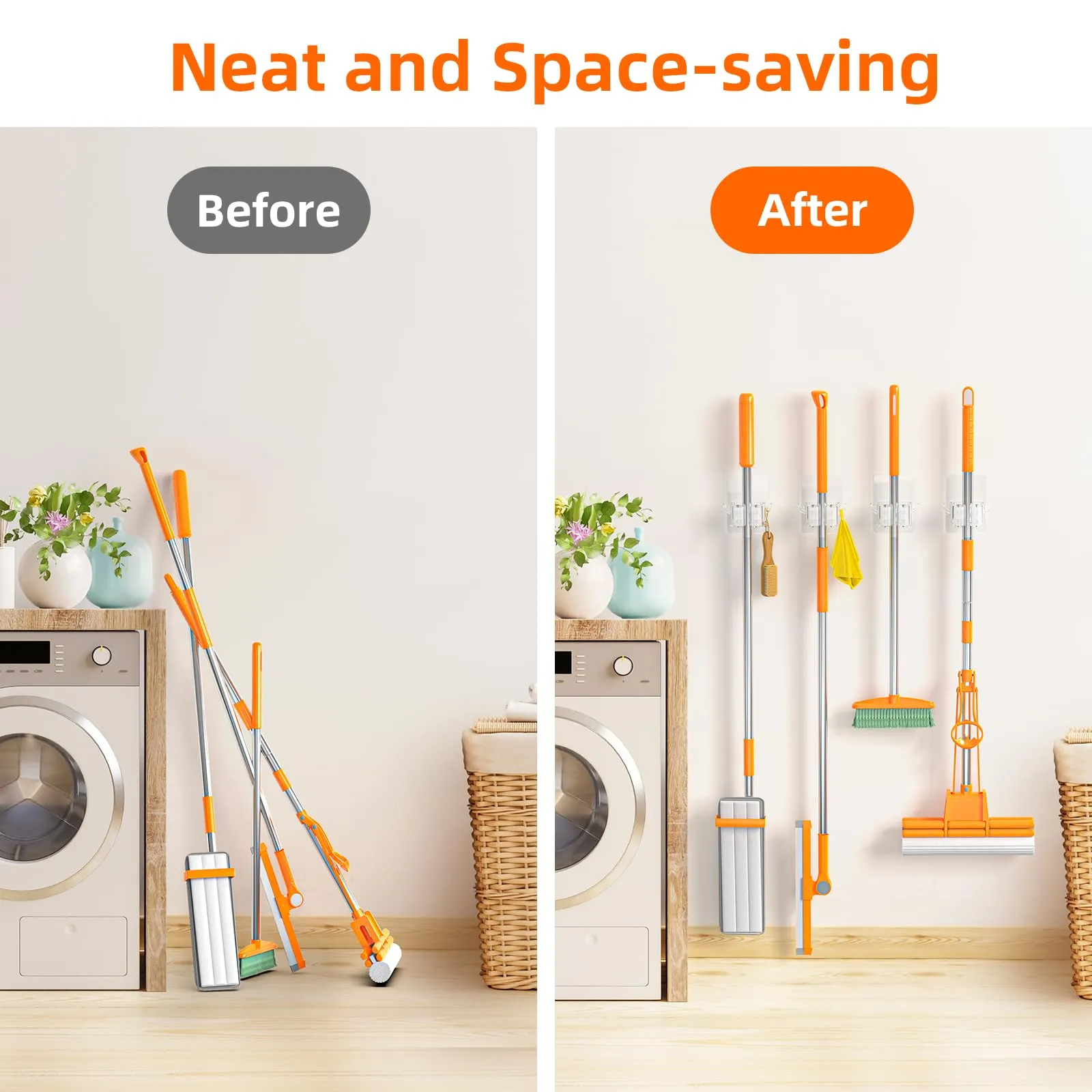 Save Big on Bulk Mop And Broom Wall Holder Broom Mop Hooks Wall Mount Mop  And Broom Holder, Self Adhesive Broom Gripper, Ideal Storage For Brooms And 