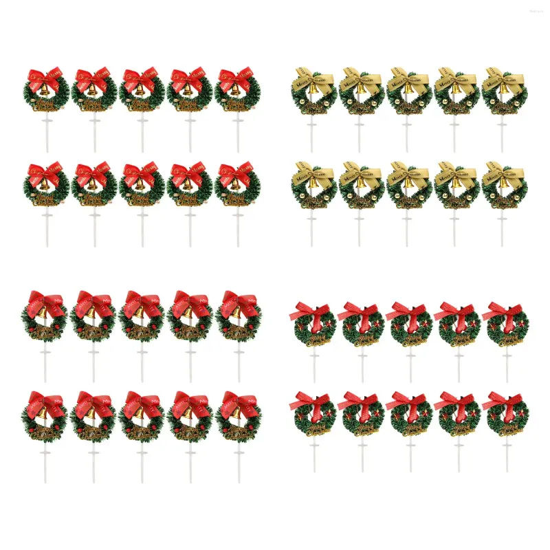 Decorative Flowers 10 Pieces Mini Christmas Wreaths Home Decoration Winter Holiday Tree Decorations Cupcake Sticks Cake