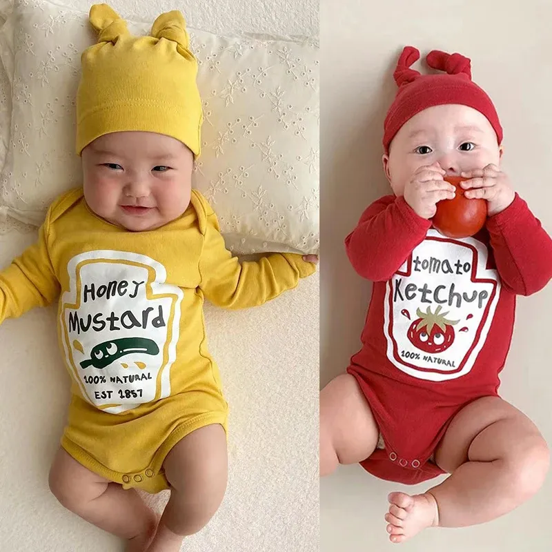 DHgate Tomato Mustard Baby Costume Red Ketchup Yellow Mustard Onesies Infant Newborn Sauce Twins Halloween Cosplay Sports Outdoors