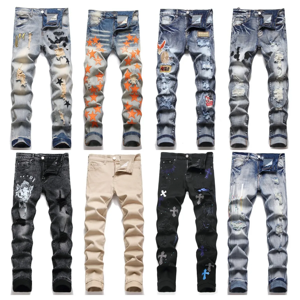 Am Designer Мужчины Purpls Женщина -мужчина Slim Fit Denim Pritert Print Print