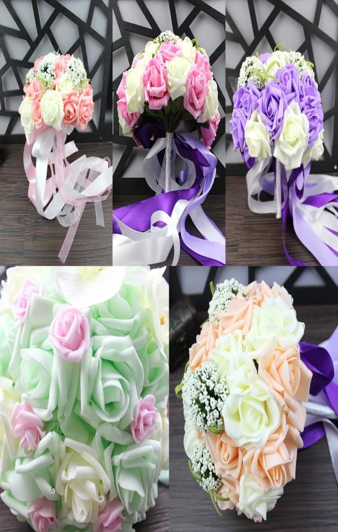 2017 Bouquet Cover 5 Colors Champagne Pink Purple Light Green Roses Bridal Bouquets voor bruiloften en Valentine039S Day2068125