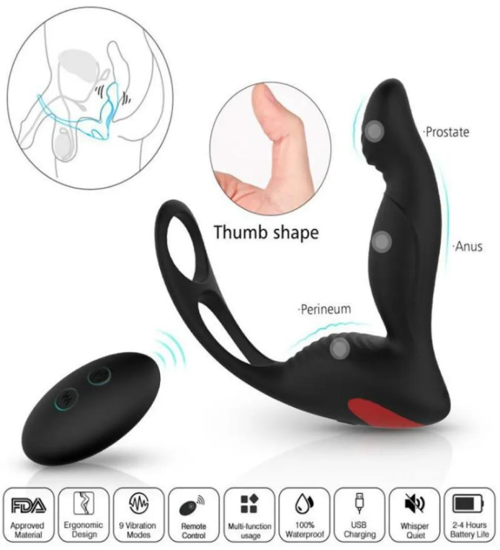 Anal Toys Wireless Remote Control USB uppladdningsbar manlig prostata massager med ring anal vibratorsex för män Masturbator Butt Plu1944159